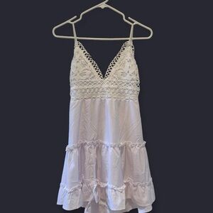 Crochet Lace Bust Mini Dress in Light Pink